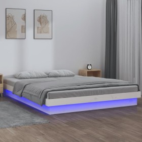 Estructura de cama con LED madera maciza blanca 120x190 cm de , Camas y somieres - Ref: Foro24-820008, Precio: 124,99 €, Desc...