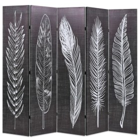 Folding divider screen 200x170 cm black and white feathers by vidaXL, Room dividers - Ref: Foro24-245891, Price: 124,44 €, Di...