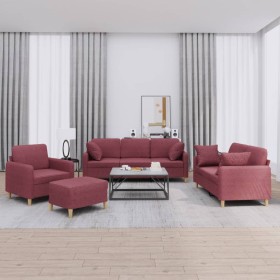 4-piece sofa set with red wine fabric cushions by , Sofas - Ref: Foro24-3202084, Price: 730,24 €, Discount: %