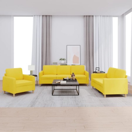 Sofa set with cushions 3 pieces light yellow fabric by , Sofas - Ref: Foro24-3202059, Price: 640,21 €, Discount: %