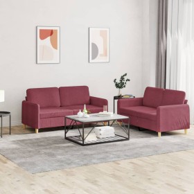 Two-piece sofa set with red wine fabric cushions. by , Sofas - Ref: Foro24-3202092, Price: 413,24 €, Discount: %