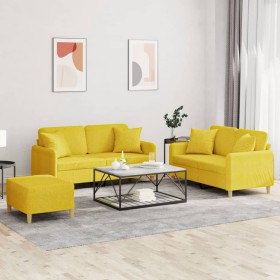 3-piece sofa set with light yellow fabric cushions by , Sofas - Ref: Foro24-3202115, Price: 529,99 €, Discount: %