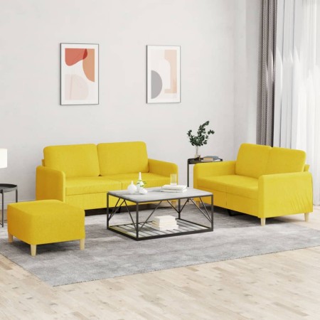 Sofa set with cushions 3 pieces light yellow fabric by , Sofas - Ref: Foro24-3202099, Price: 506,65 €, Discount: %