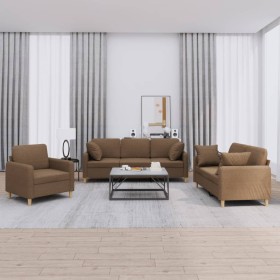 Three-piece brown fabric sofa set with cushions. by , Sofas - Ref: Foro24-3202073, Price: 676,99 €, Discount: %