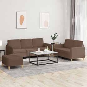 Three-piece brown fabric sofa set with cushions. by , Sofas - Ref: Foro24-3202129, Price: 552,33 €, Discount: %