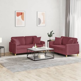 Two-piece sofa set with red wine fabric cushions. by , Sofas - Ref: Foro24-3202108, Price: 436,30 €, Discount: %