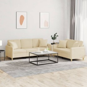 Sofagarnitur mit Kissen, 2-teilig, cremefarbener Stoff von , Sofas - Ref: Foro24-3202136, Preis: 512,99 €, Rabatt: %