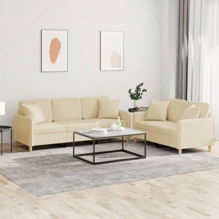 Sofa set with cushions 2 pieces cream fabric by , Sofas - Ref: Foro24-3202136, Price: 514,77 €, Discount: %