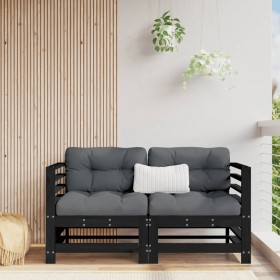 Corner garden sofas, 2 units, solid black pine wood by , Modular outdoor sofas - Ref: Foro24-825636, Price: 152,99 €, Discoun...