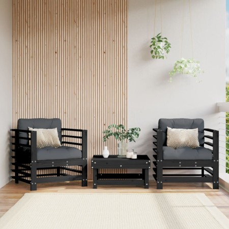 Gartensessel 2 Einheiten massives Zirbenholz schwarz von , Modulare Sofas für den Außenbereich - Ref: Foro24-825629, Preis: 1...