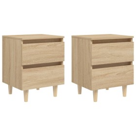 Mesitas de noche 2 uds patas de madera roble Sonoma 40x35x50 cm de vidaXL, Mesitas de noche - Ref: Foro24-805858, Precio: 97,...