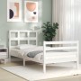 Estructura de cama individual con cabecero madera maciza blanco de , Camas y somieres - Ref: Foro24-3194792, Precio: 102,99 €...