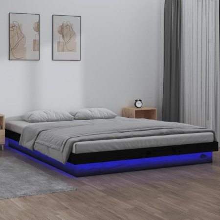 Estructura de cama con LED madera maciza negra 120x200 cm de , Camas y somieres - Ref: Foro24-819971, Precio: 243,82 €, Descu...