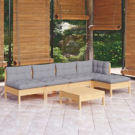 Garden furniture set 6 pieces and gray pine wood cushions by , Garden sets - Ref: Foro24-3096339, Price: 415,99 €, Discount: %