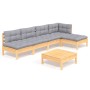 Garden furniture set 6 pieces and gray pine wood cushions by , Garden sets - Ref: Foro24-3096339, Price: 425,69 €, Discount: %