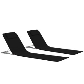 Folding beach mat 2 units steel and black fabric by vidaXL, Loungers - Ref: Foro24-44328, Price: 42,99 €, Discount: %