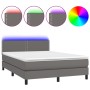 Cama box spring colchón y LED cuero sintético gris 140x200 cm de , Camas y somieres - Ref: Foro24-3134169, Precio: 439,99 €, ...