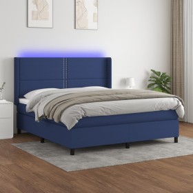 Box spring bed mattress and LED lights blue fabric 160x200 cm by , Beds and slatted bases - Ref: Foro24-3138251, Price: 590,9...