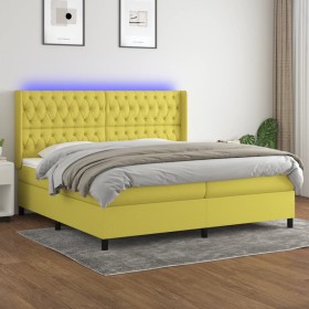 Boxspringbett-Matratze und LED-Leuchten, grüner Stoff, 200 x 200 cm von , Betten und Lattenroste - Ref: Foro24-3138588, Preis...