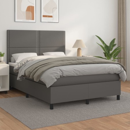 Cama box spring con colchón cuero sintético gris 140x200 cm de , Camas y somieres - Ref: Foro24-3142789, Precio: 515,39 €, De...