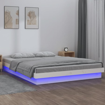 Bettgestell mit LEDs aus weißem Massivholz 150x200 cm von , Betten und Lattenroste - Ref: Foro24-819978, Preis: 135,24 €, Rab...