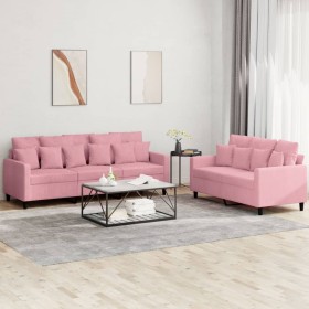 Pink velvet 2-piece sofa set with cushions by , Sofas - Ref: Foro24-3201723, Price: 515,18 €, Discount: %