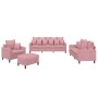 Pink velvet 4-piece sofa set with cushions by , Sofas - Ref: Foro24-3201693, Price: 719,41 €, Discount: %