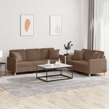 Sofa set with cushions 2 pieces brown fabric by , Sofas - Ref: Foro24-3202137, Price: 512,99 €, Discount: %