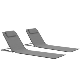 Estera de playa plegable 2 unidades acero y tela gris de vidaXL, Tumbonas - Ref: Foro24-44330, Precio: 53,55 €, Descuento: %