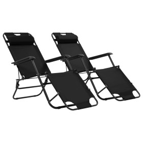 Folding lounge chairs with footrest 2 units black steel by vidaXL, Loungers - Ref: Foro24-44343, Price: 98,99 €, Discount: %