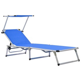 Folding lounger with aluminum and blue textilene roof by vidaXL, Loungers - Ref: Foro24-44332, Price: 96,99 €, Discount: %