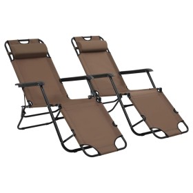 Folding sun loungers with footrest 2 units brown steel by vidaXL, Loungers - Ref: Foro24-44346, Price: 106,63 €, Discount: %