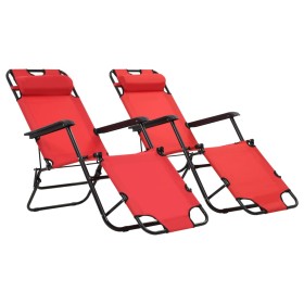 Folding sun loungers with footrest 2 units red steel by vidaXL, Loungers - Ref: Foro24-44344, Price: 106,99 €, Discount: %