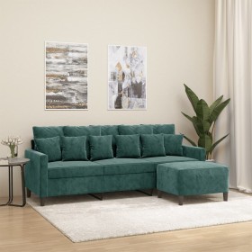 Sofá de 3 plazas con taburete de terciopelo verde oscuro 180 cm de , Sofás - Ref: Foro24-3201109, Precio: 343,99 €, Descuento: %