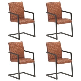 Cantilever dining chairs 4 units brown genuine leather by , dining chairs - Ref: Foro24-3057792, Price: 550,93 €, Discount: %