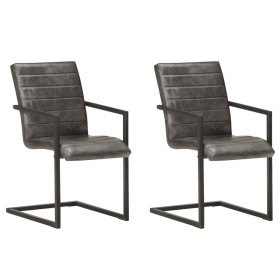 Cantilever dining chairs 2 units genuine leather gray by , dining chairs - Ref: Foro24-321842, Price: 299,46 €, Discount: %