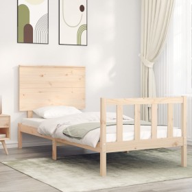 Bed frame with solid wood headboard 100x200 cm by , Beds and slatted bases - Ref: Foro24-3193391, Price: 121,99 €, Discount: %