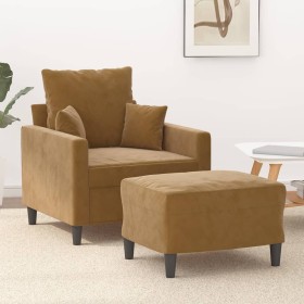 Brown velvet armchair with stool 60 cm by , Sofas - Ref: Foro24-3201104, Price: 208,80 €, Discount: %