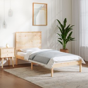 Solid pine wood bed frame 100x200 cm by , Beds and slatted bases - Ref: Foro24-3104793, Price: 94,21 €, Discount: %