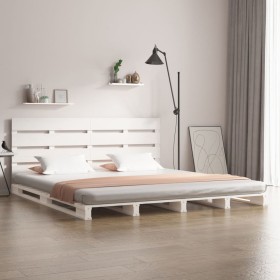 Solid white pine wood bed frame 160x200 cm by , Beds and slatted bases - Ref: Foro24-3120143, Price: 236,43 €, Discount: %