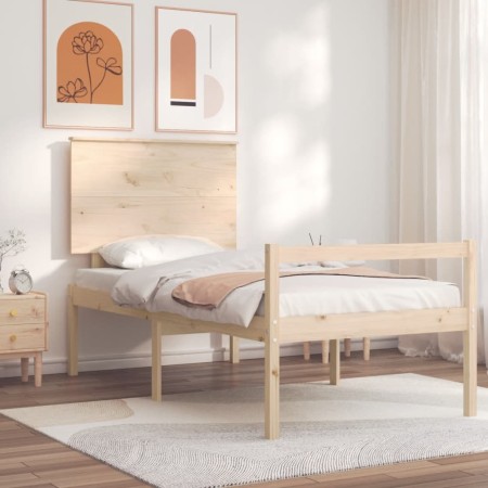 Bed for seniors with solid wood headboard by , Beds and slatted bases - Ref: Foro24-3195441, Price: 124,55 €, Discount: %