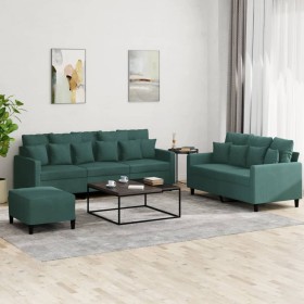 Dark green velvet 3-piece sofa set with cushions by , Sofas - Ref: Foro24-3201732, Price: 563,99 €, Discount: %