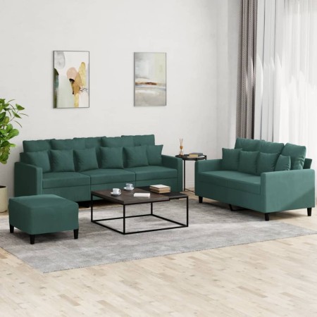 Dreiteilige Sofagarnitur aus dunkelgrünem Samt mit Kissen von , Sofas - Ref: Foro24-3201732, Preis: 563,99 €, Rabatt: %