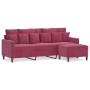 Sofá de 3 plazas con taburete de terciopelo rojo tinto 180 cm de , Sofás - Ref: Foro24-3201111, Precio: 346,06 €, Descuento: %