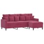 Sofá de 3 plazas con taburete de terciopelo rojo tinto 180 cm de , Sofás - Ref: Foro24-3201111, Precio: 346,06 €, Descuento: %