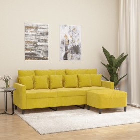 Sofá de 3 plazas con taburete terciopelo amarillo 180 cm de , Sofás - Ref: Foro24-3201113, Precio: 344,80 €, Descuento: %