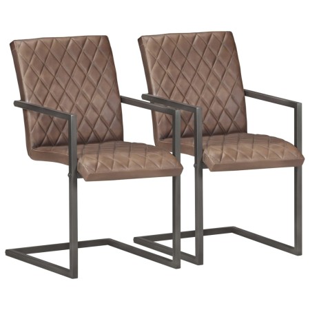 Cantilever dining chairs 2 units brown genuine leather by , dining chairs - Ref: Foro24-321845, Price: 302,63 €, Discount: %