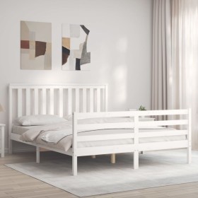 White solid wood bed frame with headboard 160x200 cm by , Beds and slatted bases - Ref: Foro24-3194257, Price: 157,99 €, Disc...