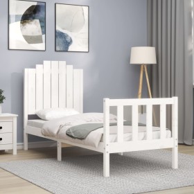 Single bed frame with white solid wood headboard by , Beds and slatted bases - Ref: Foro24-3192257, Price: 120,99 €, Discount: %