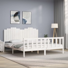 White solid wood bed frame with headboard 180x200 cm by , Beds and slatted bases - Ref: Foro24-3192312, Price: 207,99 €, Disc...